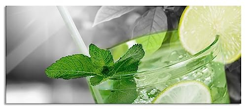 Pixxprint Glasbild Panorama, Wandbild aus Echtglas, Erfrischender Mojito Cocktail, 100x40 cm, inkl. Aufhängung und Abstandshalter