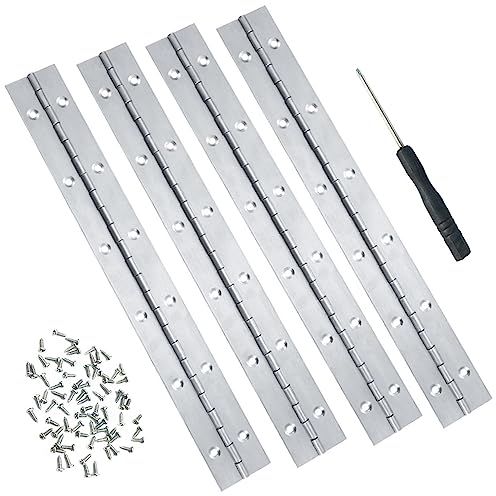 Belvanr Bisagras Piano 4 Piezas Bisagras Inox Bisagra Piano Acero Inoxidable con Agujeros Resistente Piano Hinge Acero Inoxidable Bisagras de Acero Inoxidable Largo Bisagra Para Piano Puerta