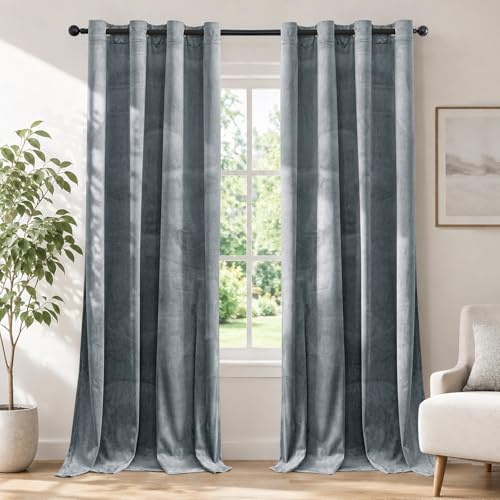 Ystyle Samt Vorhang Blickdicht 2er Set, H175 x B140 cm, Grau | Wasserabweisend Gardinen Wohnzimmer Modern, Thermovorhang Hitzeschutz Kälteschutz, Verdunklungsvorhänge per Soggiorno