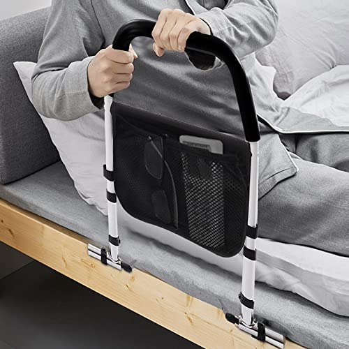 LOYEMAADE Bett Aufstehhilfe Haltegriff 50-58 cm Höhenverstellbar Bettgriff Betthalterung mit Aufbewahrungstasche,Hilfsgeländer Bettgitter für ältere Menschen,Schwangere Frauen und Patienten