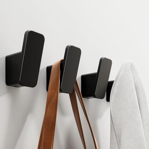 4-Pack Matte Black Towel Hook for Bathroom, Robe Coat Hook, Heavy Duty Wall Hooks for Hanging Bag Hat Mudroom Bedroom Shower Closet, Drill in Hanger Mount with Screw, Holder Back of Door Outdoor