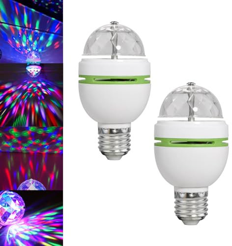 RGB Color Changing LED Lights Bulb Rotating Disco Ball Light Strobe Light Bulb Stage Lights Bayonet Fitting E27, for Disco Birthday Party Club Bar Indoor Outdoor Parties (2)