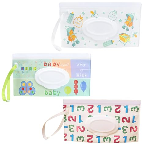 Pochette Lingettes Bébé,Boîte Lingette Bébé de Rangement,Distributeur de Lingettes Humides,Sac de Lingettes Portable pour Bébé,Sac de Lingettes Humides Réutilisables 3 Pièces Tokaneit