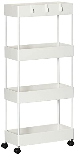 HOMCOM Carro de Cocina Delgado 4 Niveles con Ruedas 40x19x90 cm Blanco