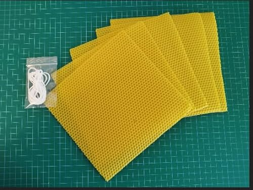 Bienenwachskerzen-Set Nr. 2: 10 Stück 16,5 x 11,5 cm Bienenwachs-Grundierung und Docht für gerollte Kerzen, Bienenwachsplatten für Kerzen