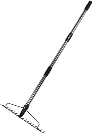 Râteau de Jardin à Tête en Métal, 17 Dents, Outil Multifonctionnel Réglable et Amovible à Tête en Métal pour Ameublir le Sol, Rassembler les Feuilles, Niveler la Pelouse,(3 volets)