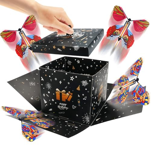Überraschungsbox - DIY Explosion Geschenkbox mit 4 Schmetterlinge für Geburtstagsgeschenk