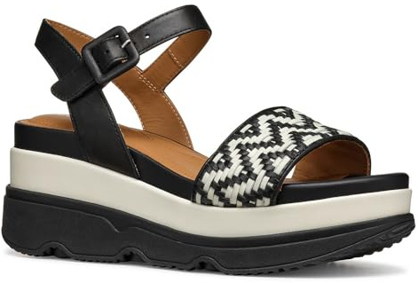 Geox D GARDENIA A - Sandalo con zeppa Donna, Black/Papyrus,