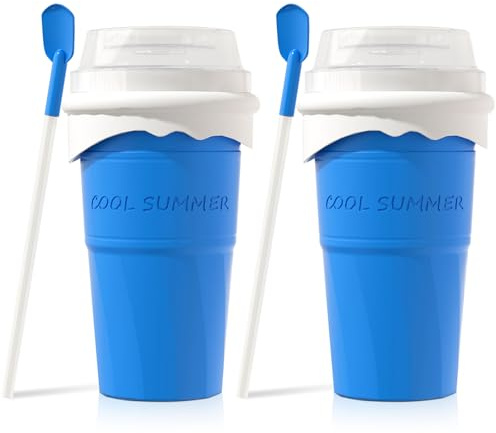 Taza para hacer granizados de 500 ml, para batidos de bricolaje, taza para hacer granizados mágicos, para hacer batidos de bricolaje para niños, para hacer hielo (2 azules (500 ml/verano fresco)