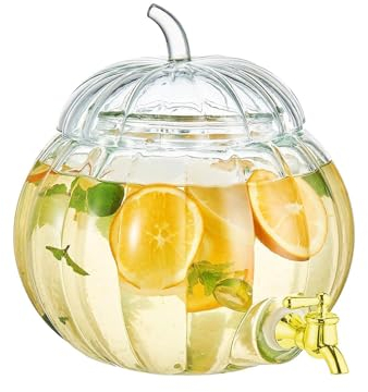 Dispensador de bebidas de vidrio de 8 litros con tapa y grifo, dispensador de bebidas frías a prueba de fugas, novedoso dispensador de bebidas de vidrio de calabaza
