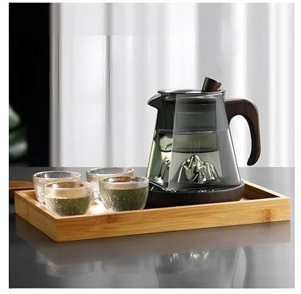 CHDGSJ Glass Teapot with Infuser 480ml Glass Tea Kettle for Stove Top Include 4 Teacups 1 Tray, Small Tea Kettle for Loose Leaf Blooming Tea, Stovetop Microwave Safe, Tea Maker Brewer(Grey)