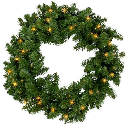 LED Tannenkranz in grün warm weiß beleuchtet - 61 cm mit 35 LED - Weihnachtskranz Batterie betrieben mit Timer - Tischkranz Türkranz Deko Kranz für Weihnachten Advent Winter