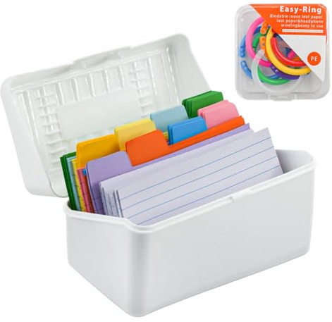 VANRA Organizador de tarjetas de índice de 3 x 5 pulgadas, 300 tarjetas de índice de colores, tarjetas de notas en blanco con anillo (blanco)