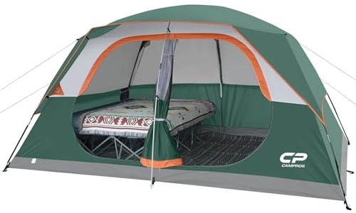 CAMPROS CP Tenda Campeggio 6-8 Persone, Tenda Familiare Grande Impermeabile e Antivento, Tenda a Cupola Doppio Strato con Finestre in Rete, Montaggio Rapido, 4 Stagioni con Telo Esterno e Borsa
