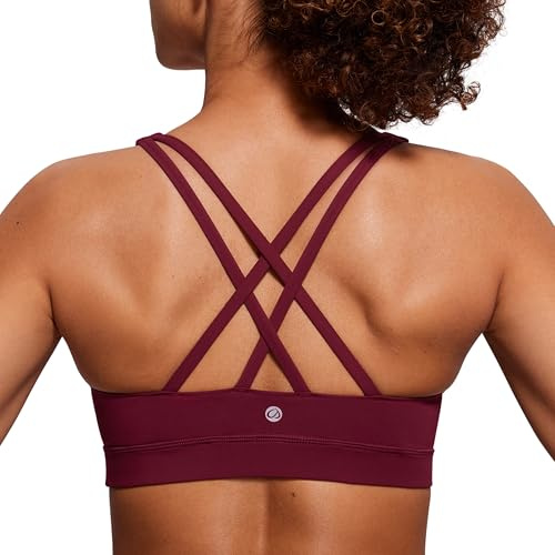 CRZ YOGA Naked Feeling Donna Reggiseno Yoga Imbottito Supporto Criss Cross Back Reggiseno Sportivo Merlot Rosso M