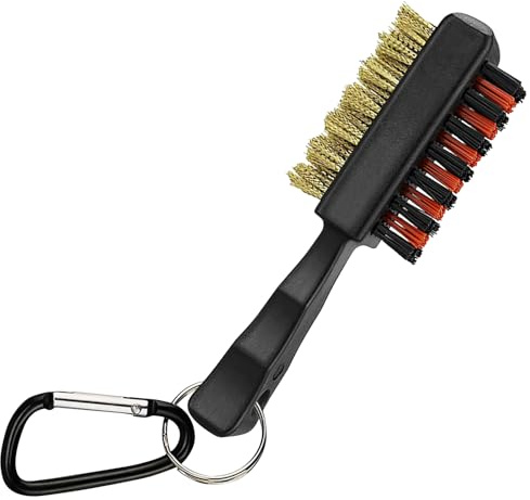 Golfschläger-Reinigungsbürste, doppelseitiges Golfrillen-Reinigungswerkzeug mit Metallschnalle und Nylonborsten, Golfbürste für Eisen, Bälle, Schuhe, Spike, Golfschläger-Reinigungsset, einfaches