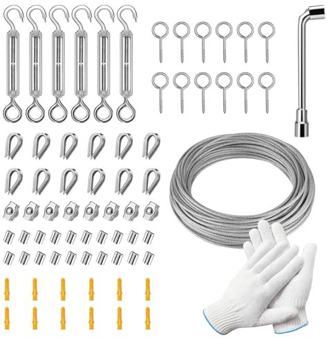 Wire Rope Kit Garden Wire For Climbing Plants, 35m/2mm Stainless Steel Cable, M4 Turnbuckles Cord Tensioner Kit for Climbing Plant, Picture, Securing Shade, Grapevines Trellis, Ten