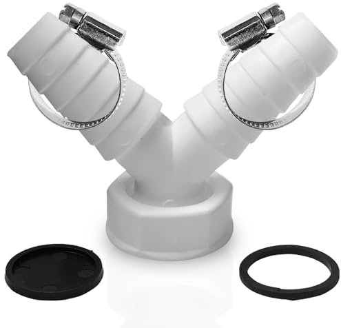 Double connection for washing machine, dishwasher, 1 inch, drain adapter for dishwasher and washing machine, Y-adapter for hose with inlet connection of 19-24 mm and outlet DN 25 pipe