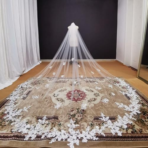 Schleier Braut Brautschleier Kathedralschleier Mit Spitzenapplikationen, Weicher Tüllschleier, Hochzeitsaccessoires Für Die Braut, Langer Tüllschleier Zur Hochzeit
