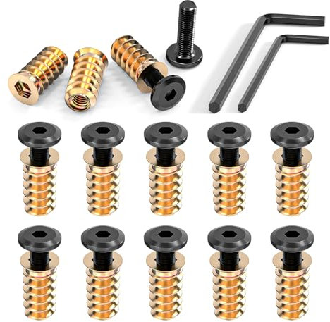 Wavanta 10Pcs M6 x 20mm Furniture Screw Nut Threaded Wood Inserts Bolt Fastener Connector Hex Socket Drive M6 x 15mm Screw-in Nuts with Wrenches