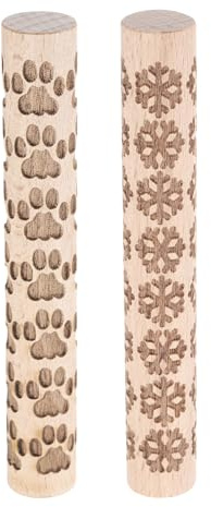 sourcing map Lot de 2 rouleaux à pâte à modeler en bois de 10,2 cm avec motif empreintes de pattes de flocon de neige - Outils de poterie - Rouleaux de texture grain de bois pour pâte à modeler