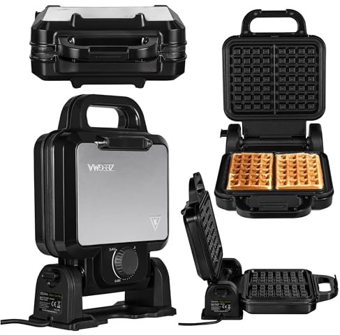 ZEEGMA GOFREE CHEF PRO Gofrera de Alta Potencia 1200 W para Gofres Belgas, Doble, Vertical, Revestimiento Antiadherente, Control de Temperatura, Indicador de Listo, Gofres Gruesos