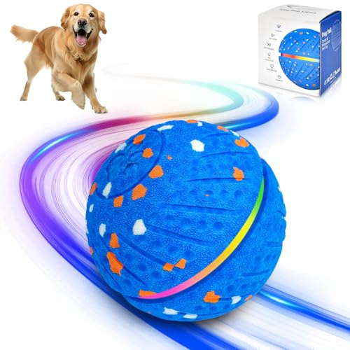 Interaktiver Spielball für Hunde, Intelligenter Selbstbewegender Hundeball, Hundespielzeug Ball, Interaktiver Hundeball 3 Modi, Self Moving Dog LED Ball, Hundespielzeug Wasserdicht Bissfest ETPU(Blau)