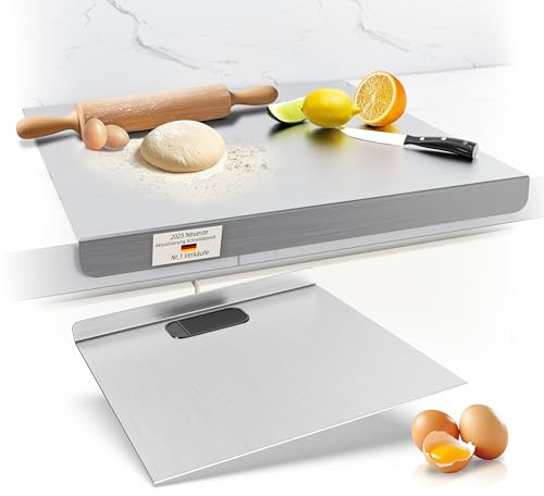 Edelstahl Schneidebrett, Arbeitsplatte Knetbrett Edelstahl Für Kneten & Backen, Küchenplatte, Nudelbrett, Backbrett, Teigbrett mit Anschlagkante, Schneidebretter Metal zum Kneten Küche (60X40cm)