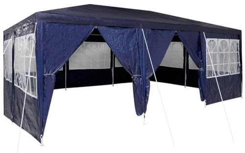 vidaXL Carpa para Fiestas con 10 Paneles Azules para Eventos al Aire Libre, 400 x 600 cm, toldo Resistente, Amplio Espacio, diseño a Prueba de Clima, Ideal para Fiestas en el jardín y buffets, estru