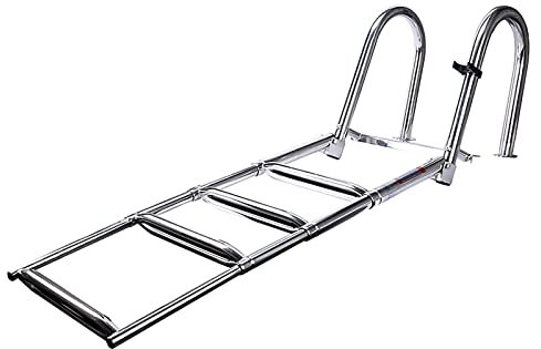 OZBMA Rampe de Piscine 4 marches en Acier Inoxydable 316, échelle de Ponton Pliable et télescopique, entrée arrière, échelle de Pont de Bain avec pédale, Garde-Corps/Argent