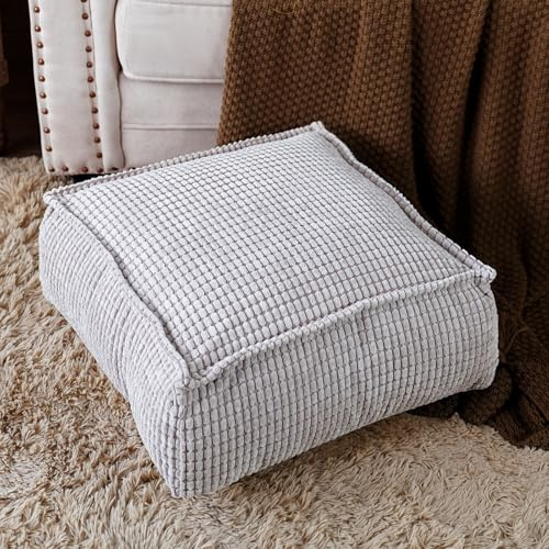 SUTAVIA Pouf Ottoman Cover Unstuffed Pouf Seat Decorative Soft Storage Bean Bag 20x20x8 Inches Square Floor Footrest for Living Room Bedroom (Light Gray, Square)