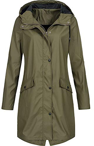 Generico Impermeabile Donna Lungo con Cappuccio, Giacca a Vento Antipioggia con Tasche, Cappotto Leggero ed Elegante per Città, Viaggio e Autunno