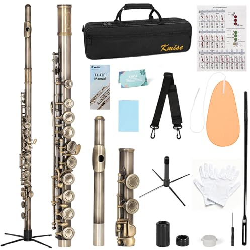 Kmise Geschlossenes Loch C-Flöte, reaktionsschnelles Flöteninstrument, Premium und langlebige Flöten mit Gigbag, zusammenklappbarer Ständer, Anfängeranleitung, Reinigungsset - Mühelos für Anfänger