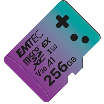 EMTEC - Carte MicroSDXC 256GB UHS-I U3 V30 A1 Express Gaming, Compatible Nintendo Switch 2, Haute Vitesse jusqu'à 880Mb/s, Stockage Étendu, Idéal pour Jeux et Applications, Fiable et Durable