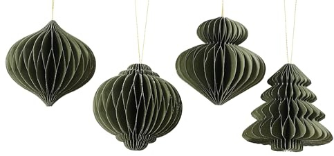 Kaemingk Wabenfigur Ornament 8x8cm Papier 4 Stück Sortiert - Wabendeko zum Hängen - Papierdeko Papierornament - Christbaumschmuck - Wabenbälle und Pompons - Grün