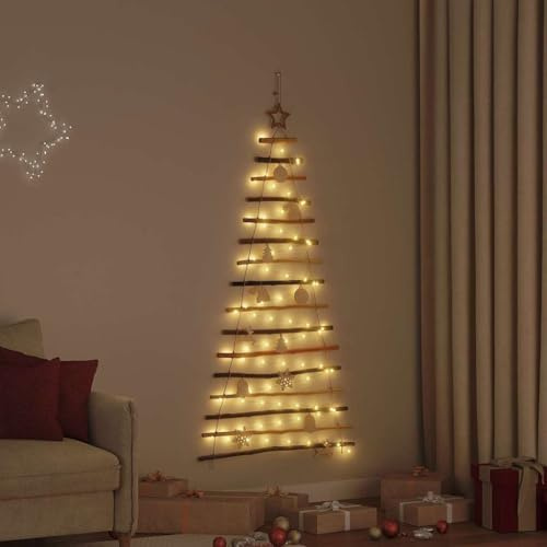 Árbol de Navidad con 80 LED natural de 150 cm, madera de fresno maciza, para interior y exterior, alimentado por USB
