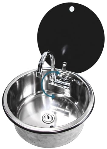 HYJAUSXB Coperchio Pieghevole per Cucina Lavamani a Incasso per Camper, Camper, Furgone, in Acciaio Inox, con Rubinetto, per Uso Domestico