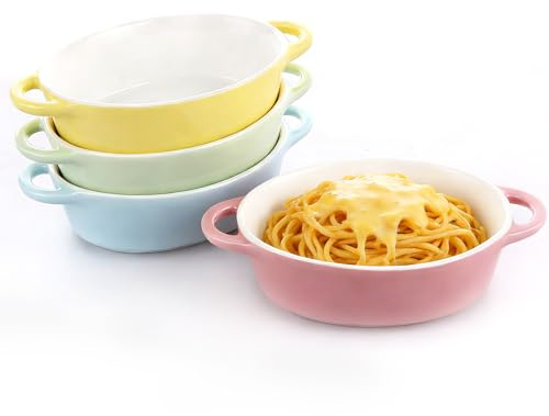 LDHHYH 4 Pack Ceramic Baking Dishes, Mini Oval Ceramic Oven Baking Dishes, Individual Pie Dishes for Lasagna, Dessert, Side Dish, 18x11.5x4.5cm, 4 Colours