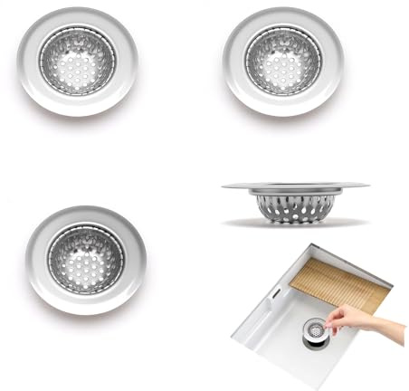 ATTEEFI 4 Pezzi Filtro Lavandino Cucina, Diametro Esterno 5,5 cm, Accessori per Scarico Lavello in Acciaio Inox, Argento Filtro Scarico Lavandino Bagno, per Uso in Cucina e in Bagno
