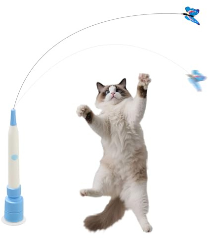 kaiop Elektrisches Schmetterlings-Spielzeug f-ur Aktive Katzen Non,Automatischer Abnehmbarer Spielstab,Interaktives Kätzchenspielzeug Für Wohnungskatzen