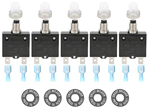 Disjoncteur thermique 30 A à réinitialisation manuelle, étanche, à bouton-poussoir, avec bornes à connexion rapide, pour applications automobiles, industrielles, marines,