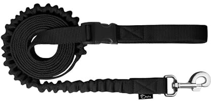 Chaba Ruckdämpfer Hundeleine mit Sicherheitskarabiner und Hüftgurt für Mittelgroße und Grosse Hunde | Bungee Leine Hund | Verstellbar 2.8-3.8M | Breite 2.5cm | 3 Tragemöglichkeiten | SCHWARZ