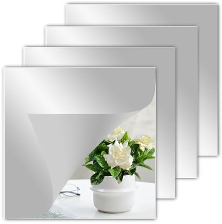 zoshilife Spiegelfolie Selbstklebend 4 Stück 20x20cm Acryl Spiegel | Rahmenlose Spiegelfliesen Selbstklebend, Hochauflösender Spiegel zum Kleben für Schlafzimmer, Wohnzimmer, Bad und Dekoration