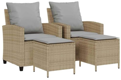 Mhdvray 4-TLG. Gartensofa Beige Rattan loungesofa Outdoor 64x71,5x79 cm kleine Couch mit Hocker für Balkon Terrasse und Wintergarten