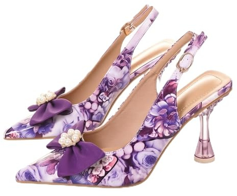 Mujer Zapatos de Tacón 9CM Estampado Floral Lazo Perlas Strass Sexy Stilettos con Punta para Fiestas y Bodas