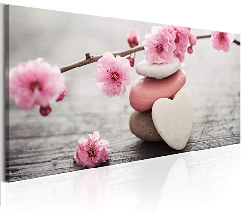 decomonkey Bilder Blumen 120x40 cm 1 Teilig Leinwandbilder Bild auf Leinwand Vlies Wandbild Kunstdruck Wanddeko Wand Wohnzimmer Wanddekoration Deko Herz Natur Feng Shui Spa Zen