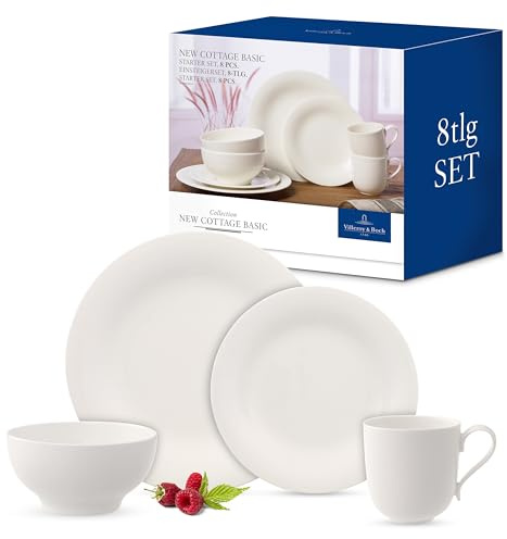 Villeroy und Boch New Cottage Basic Tafelservice, 8-teilig, Premium Porzellan, Weiß