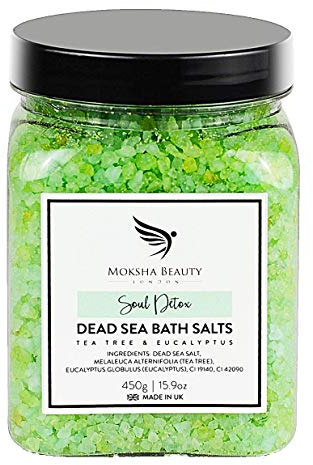 Foot Spa Salts with Tea Tree Oil - Made in UK (450g) Natural Dead Sea Salts for Women, Men. Tea Tree Foot Soak Aromatherapy Bath Salts