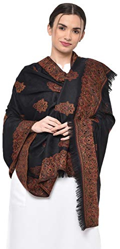 Weavers Villa Chales, bufandas y envolturas tejidas a mano 100% de lana de pashmina india [tamaño grande: 40 x 80 pulgadas], NEGRO, [Size: 40 X 80 Inches]