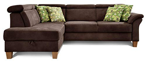 CAVADORE rinconera Ammerland con ottomane Izquierda/muelles de sofá en Estilo rústico con Ajustable reposacabezas/245 x 84 x 194/Aspecto de Piel Marrón